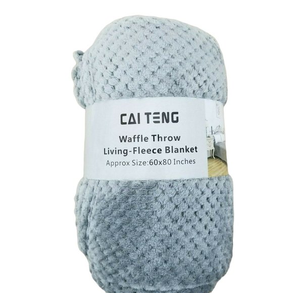 Cai Teng Waffle Throw Blanket Living Fleece 60 x 80 Inches Gray NEW - Picture 1 of 5
